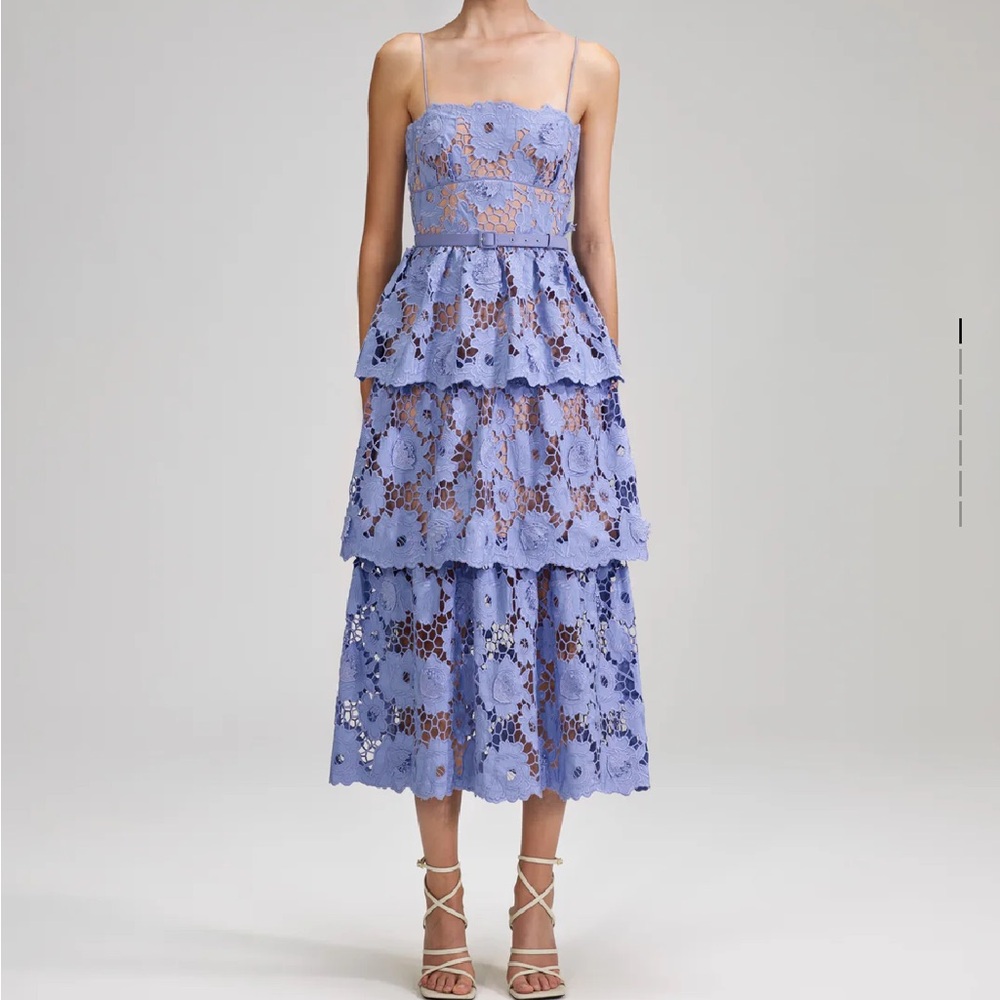 Self-Portrait Lilac 3D Lace Midi Dress